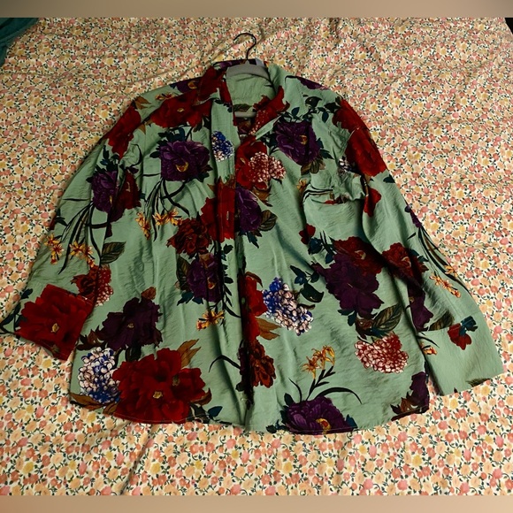 H&M Wide-cut Pants, Green Floral, Size 6 Top Size XS - Picture 3 of 6